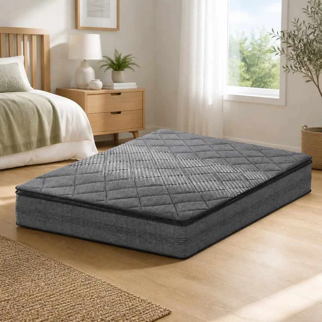 Queen Mattress 18cm Pillow Top Medium Firm Grey Bedroom Sleep Support