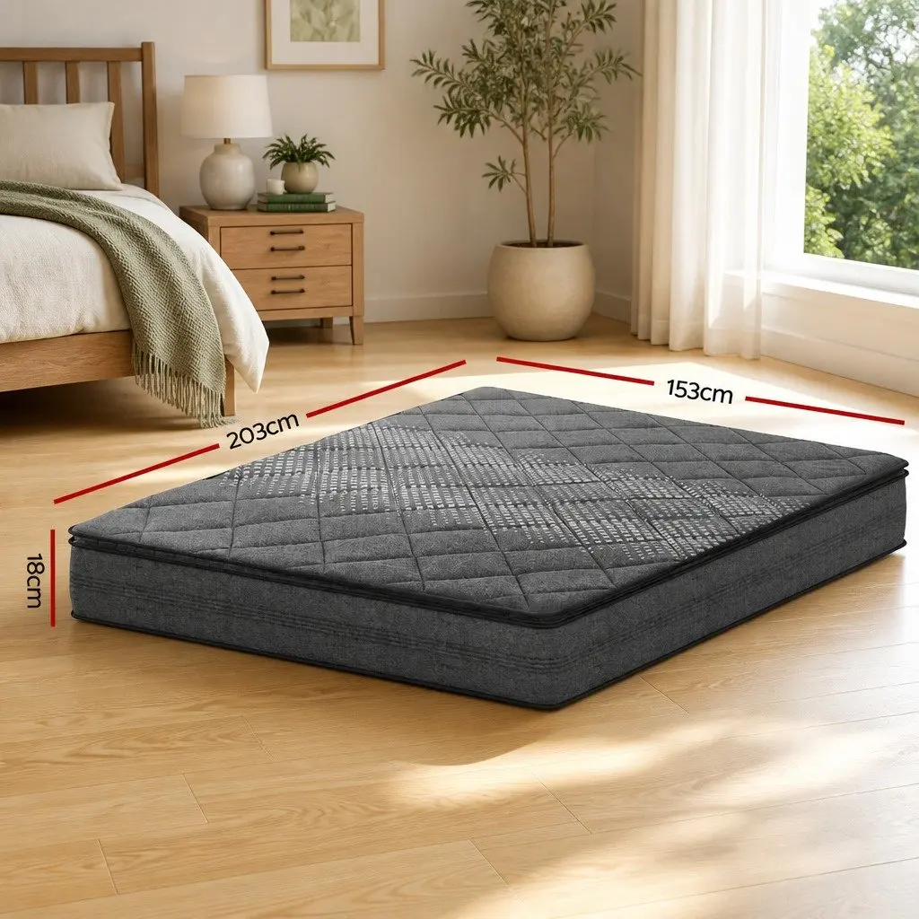Queen Mattress 18cm Pillow Top Medium Firm Grey Bedroom Sleep Support