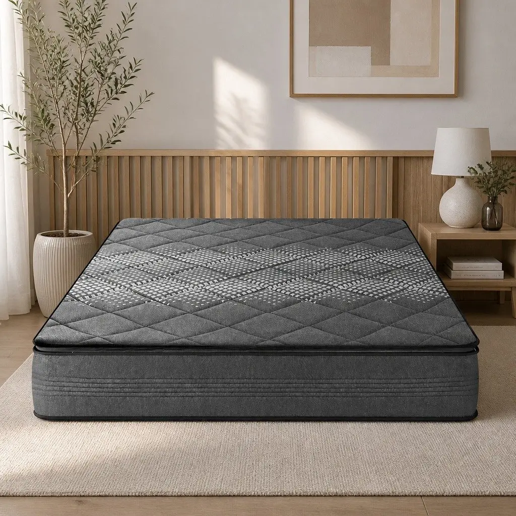 Queen Mattress 18cm Pillow Top Medium Firm Grey Bedroom Sleep Support