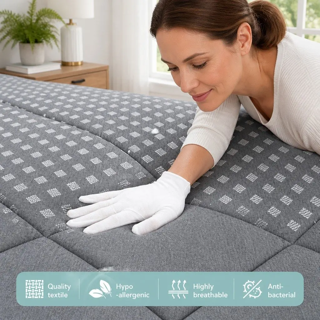 Queen Mattress 18cm Pillow Top Medium Firm Grey Bedroom Sleep Support
