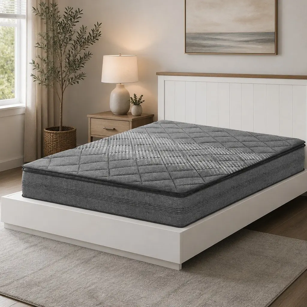 Single Mattress Grey Quilted 18cm Pillow Top Medium Firm Support