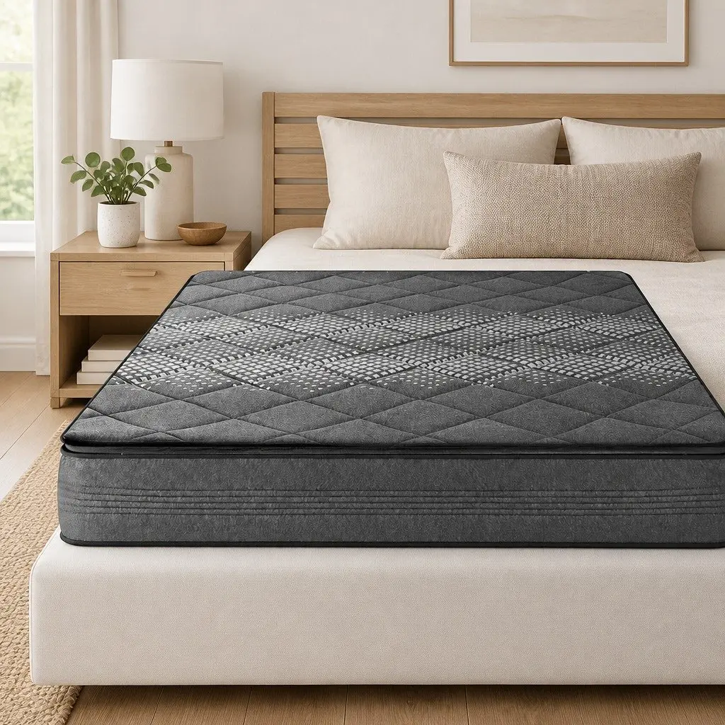 Single Mattress Grey Quilted 18cm Pillow Top Medium Firm Support