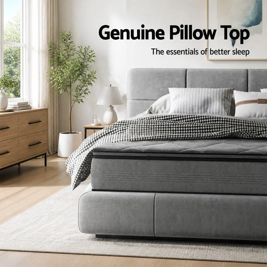 Single Mattress Grey Quilted 18cm Pillow Top Medium Firm Support