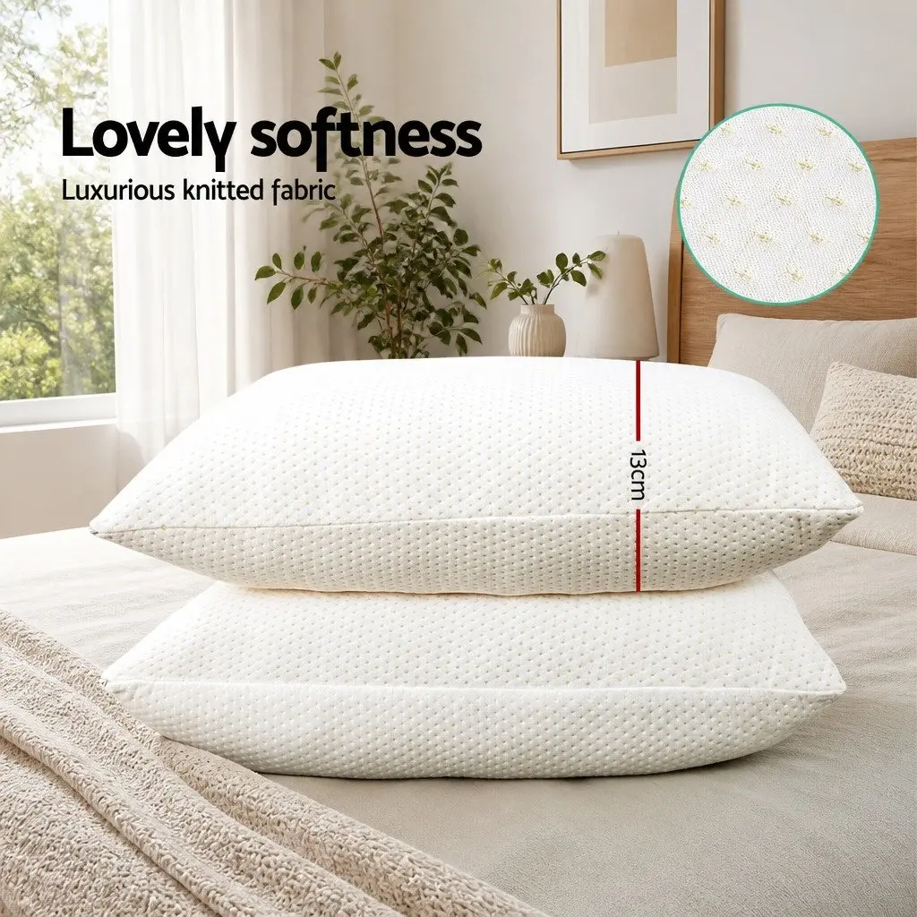 Memory Foam Pillow Twin Pack 13cm Thick White Support for Neck and Shoulder Alignment