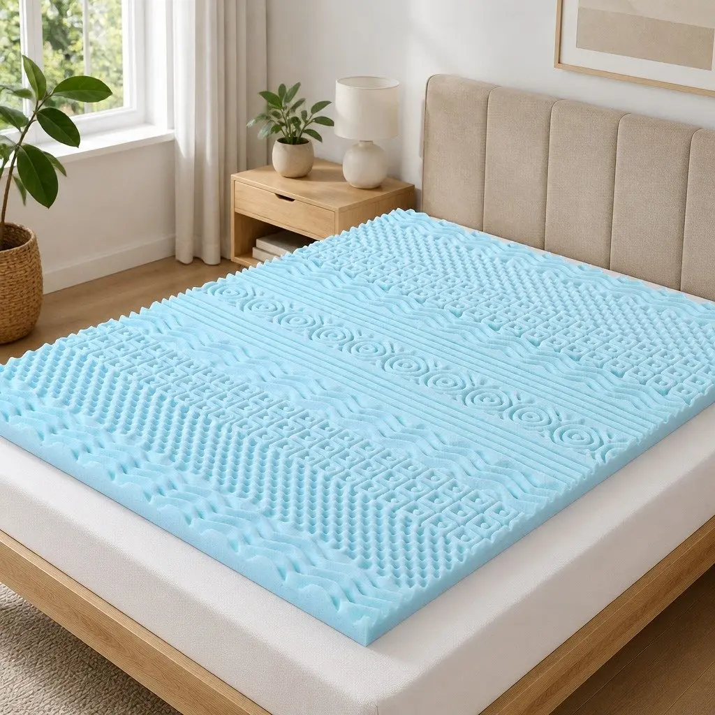 Memory Foam Mattress Topper 11-Zone 8cm King Bed Support Comfort Blue