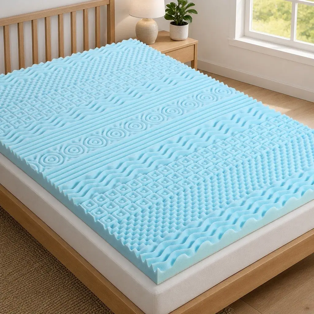 Memory Foam Mattress Topper 11-Zone 8cm King Bed Support Comfort Blue