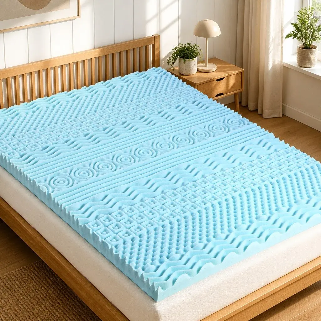 Memory Foam Mattress Topper 11-Zone Contoured 8cm Queen Blue