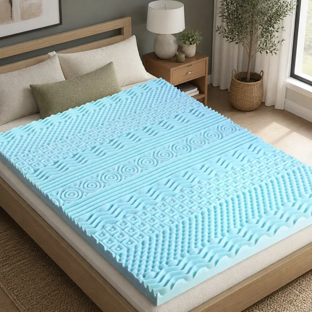 Memory Foam Mattress Topper 11-Zone Single 8cm Blue Contoured Support