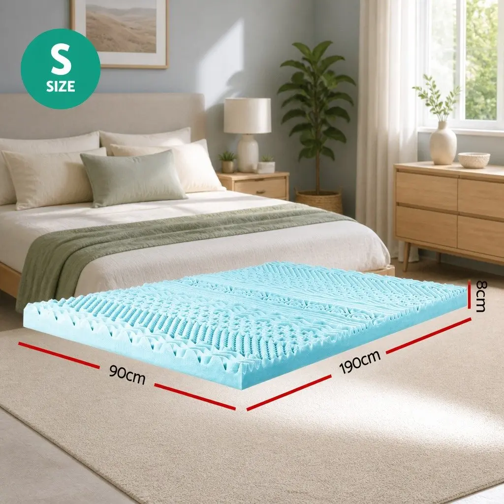 Memory Foam Mattress Topper 11-Zone Single 8cm Blue Contoured Support