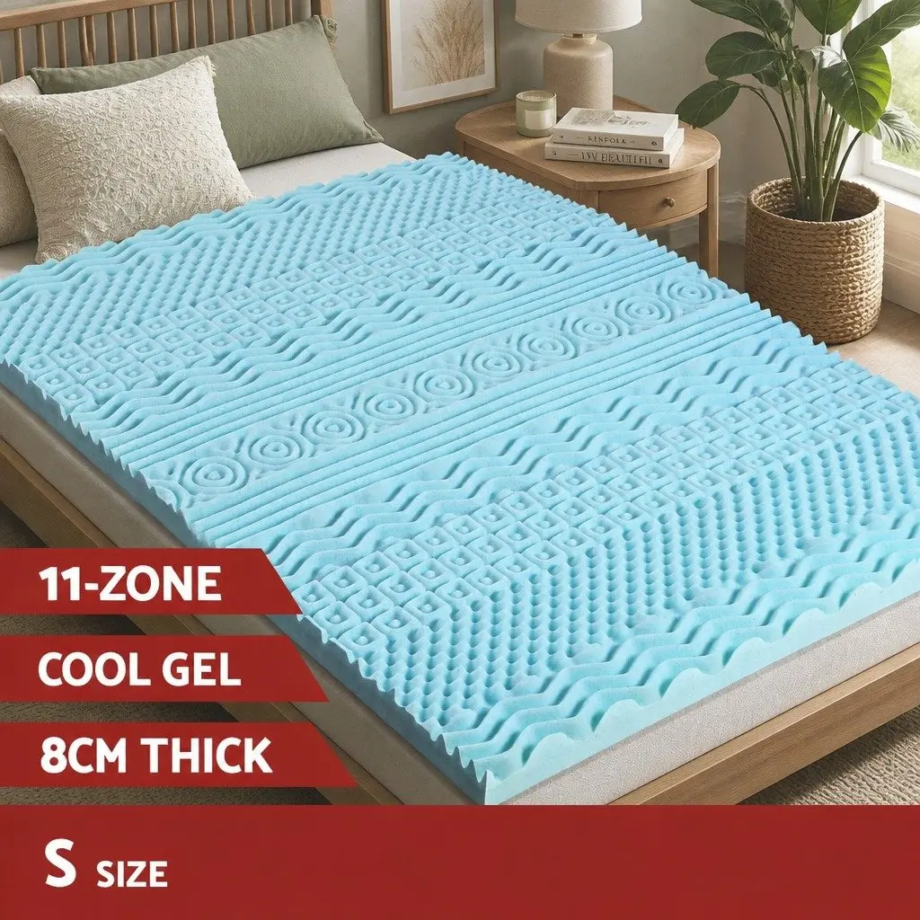 Memory Foam Mattress Topper 11-Zone Single 8cm Blue Contoured Support