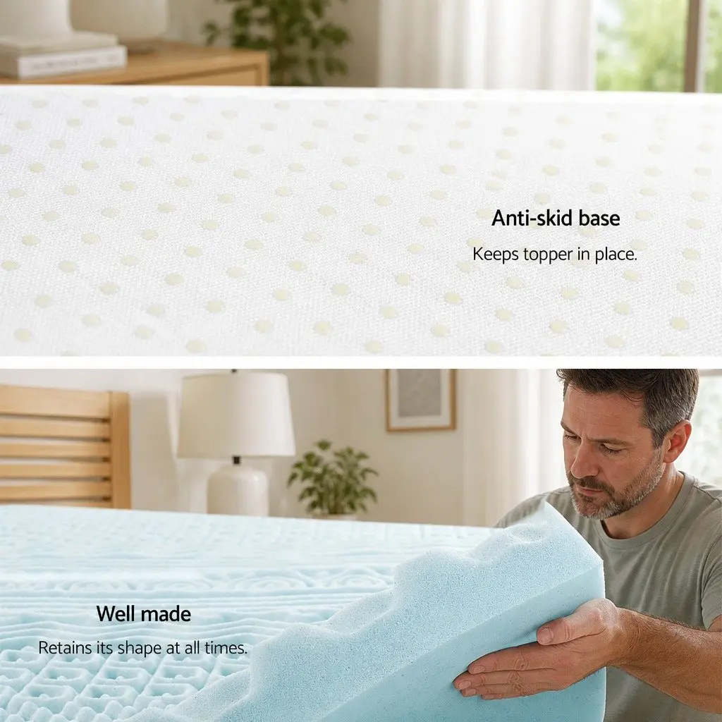 Memory Foam Mattress Topper 11-Zone Single 8cm Blue Contoured Support