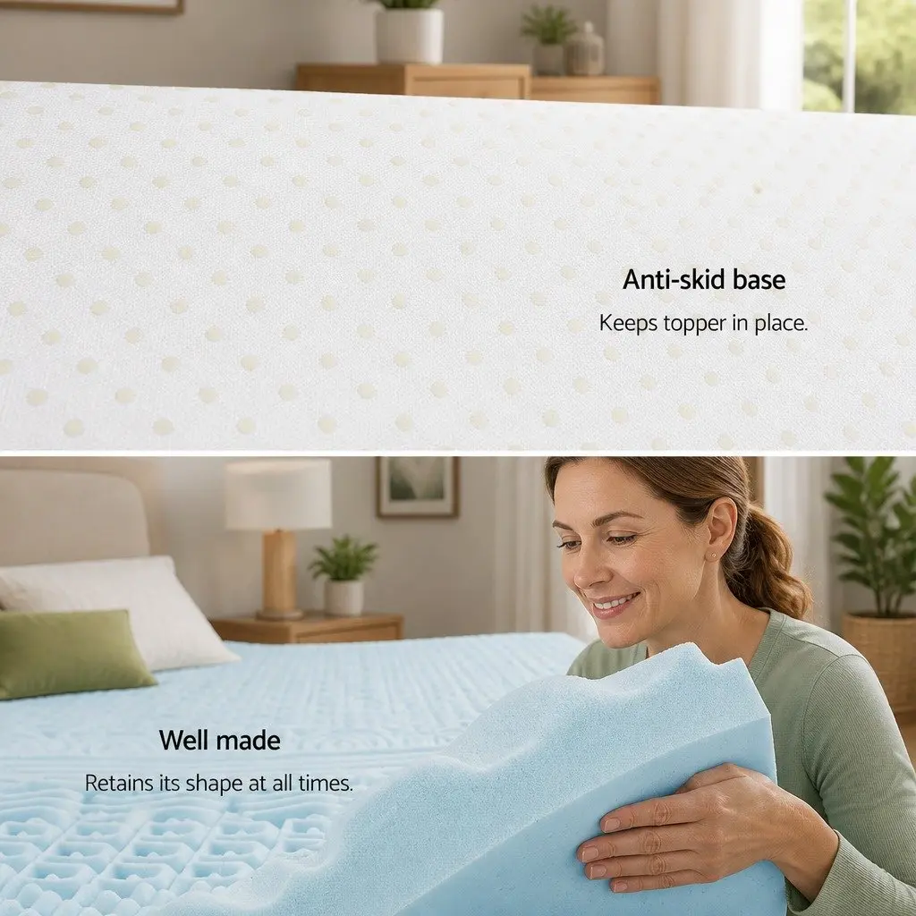 Memory Foam Mattress Topper 11-Zone Single 8cm Blue Contoured Support