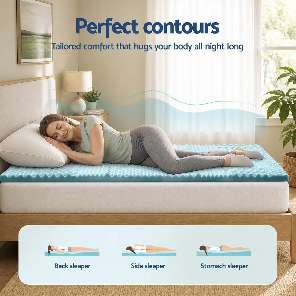 Memory Foam Mattress Topper 5cm 7-Zone King Single Blue Breathable Supportive