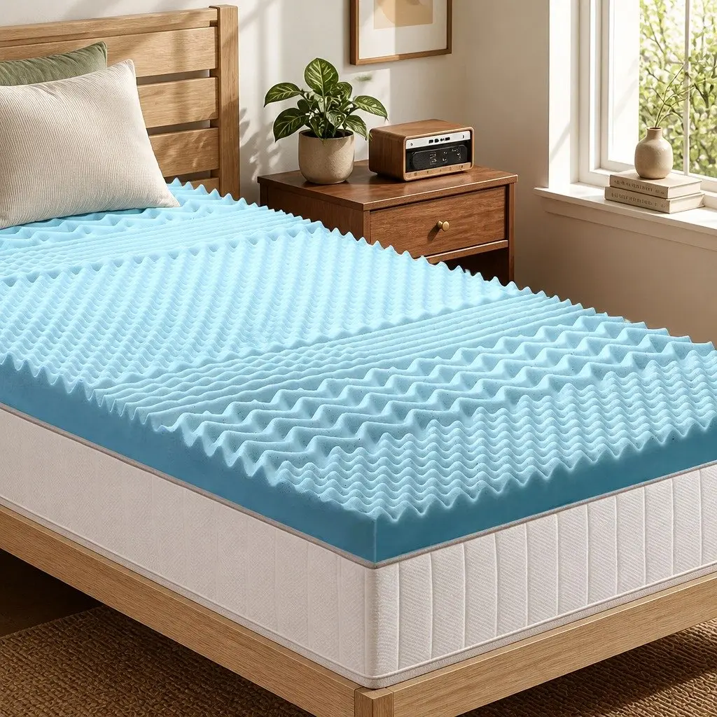 Memory Foam Mattress Topper 5cm 7-Zone King Single Blue Breathable Supportive