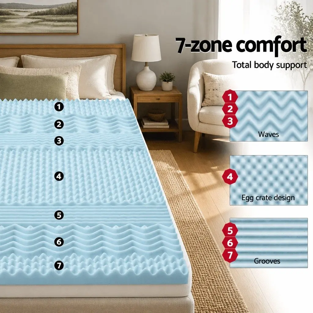 Memory Foam Mattress Topper 7-Zone Double 5cm Comfort Pad Support