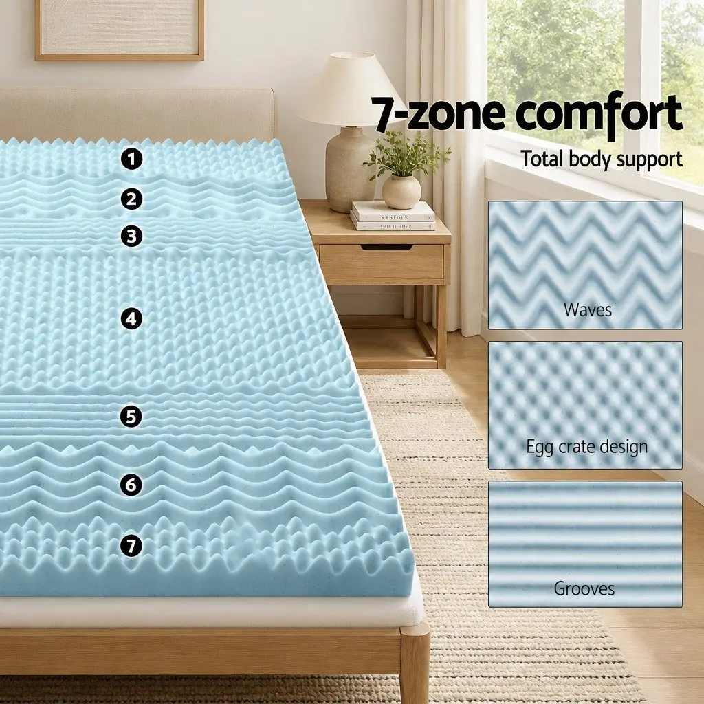 7-Zone King Size Memory Foam Mattress Topper 5cm Thick Contoured Support