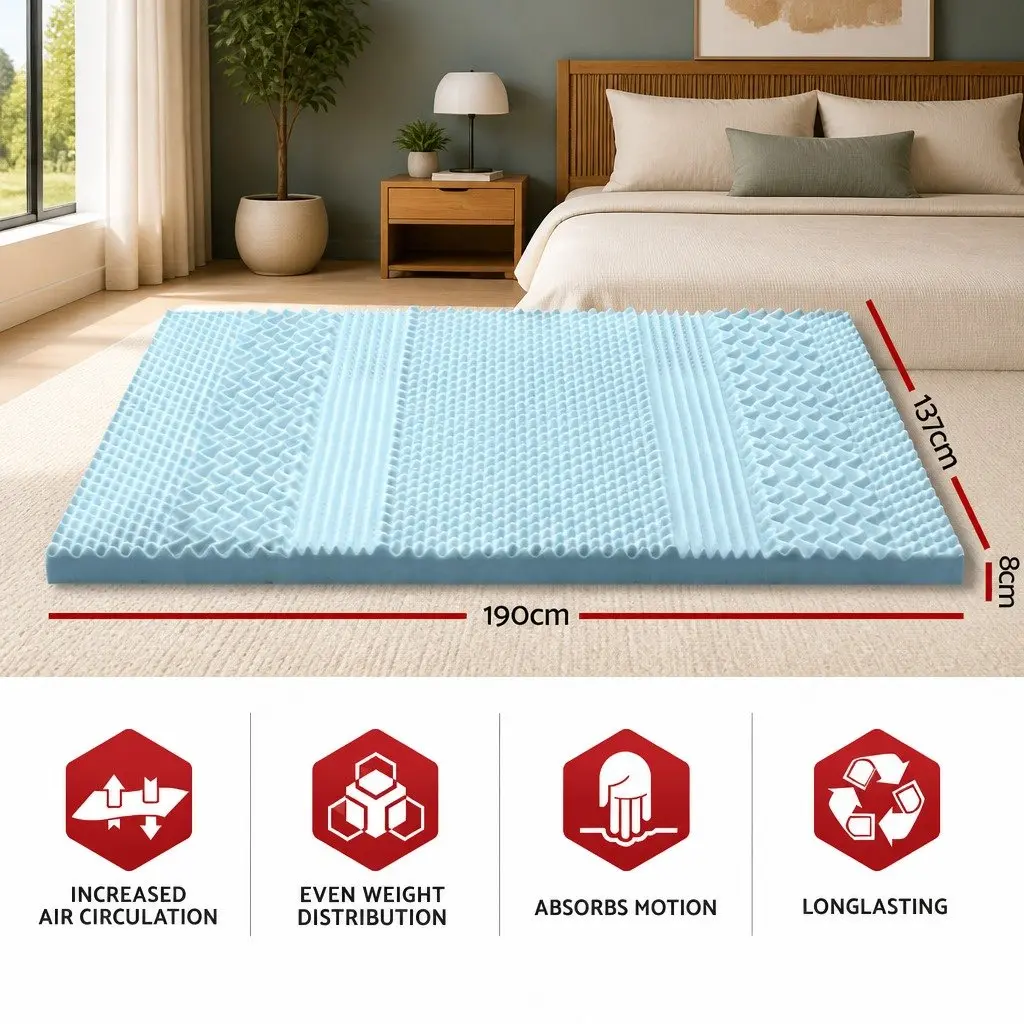 Memory Foam Mattress Topper Double 7-Zone 8cm Breathable Comfort Cushion Pad