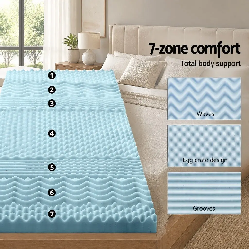Memory Foam Mattress Topper Double 7-Zone 8cm Breathable Comfort Cushion Pad