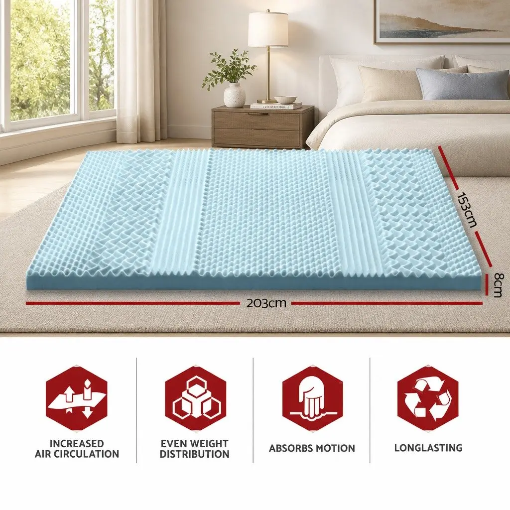 Memory Foam Mattress Topper 7-Zone 8cm Queen Contoured Support