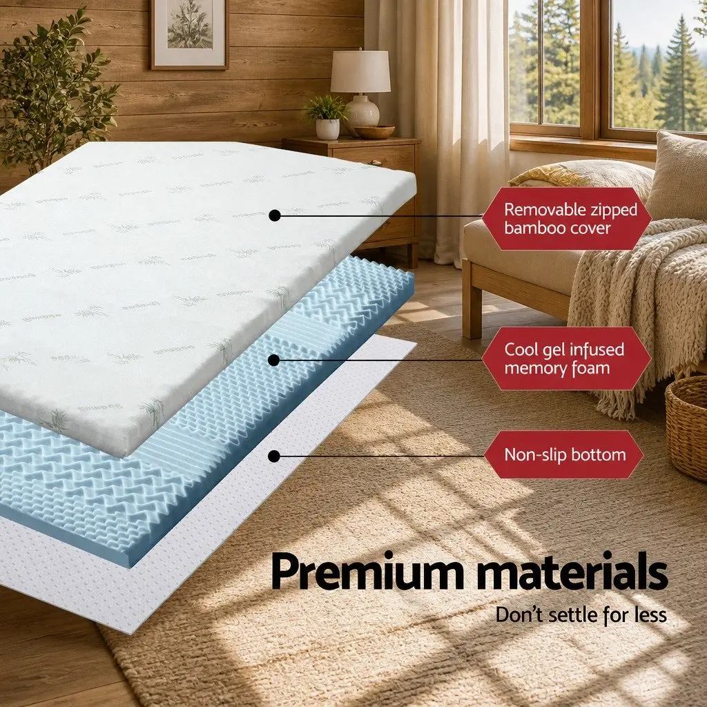 Memory Foam Mattress Topper 8cm Thick 7-Zone Contoured Support Single