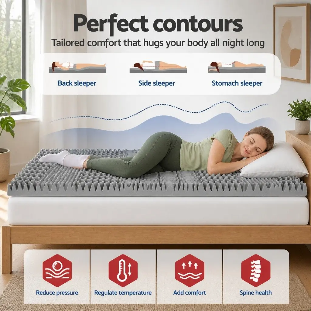 Memory Foam Mattress Topper 8cm Double Bed 7-Zone Graphite Support Contoured
