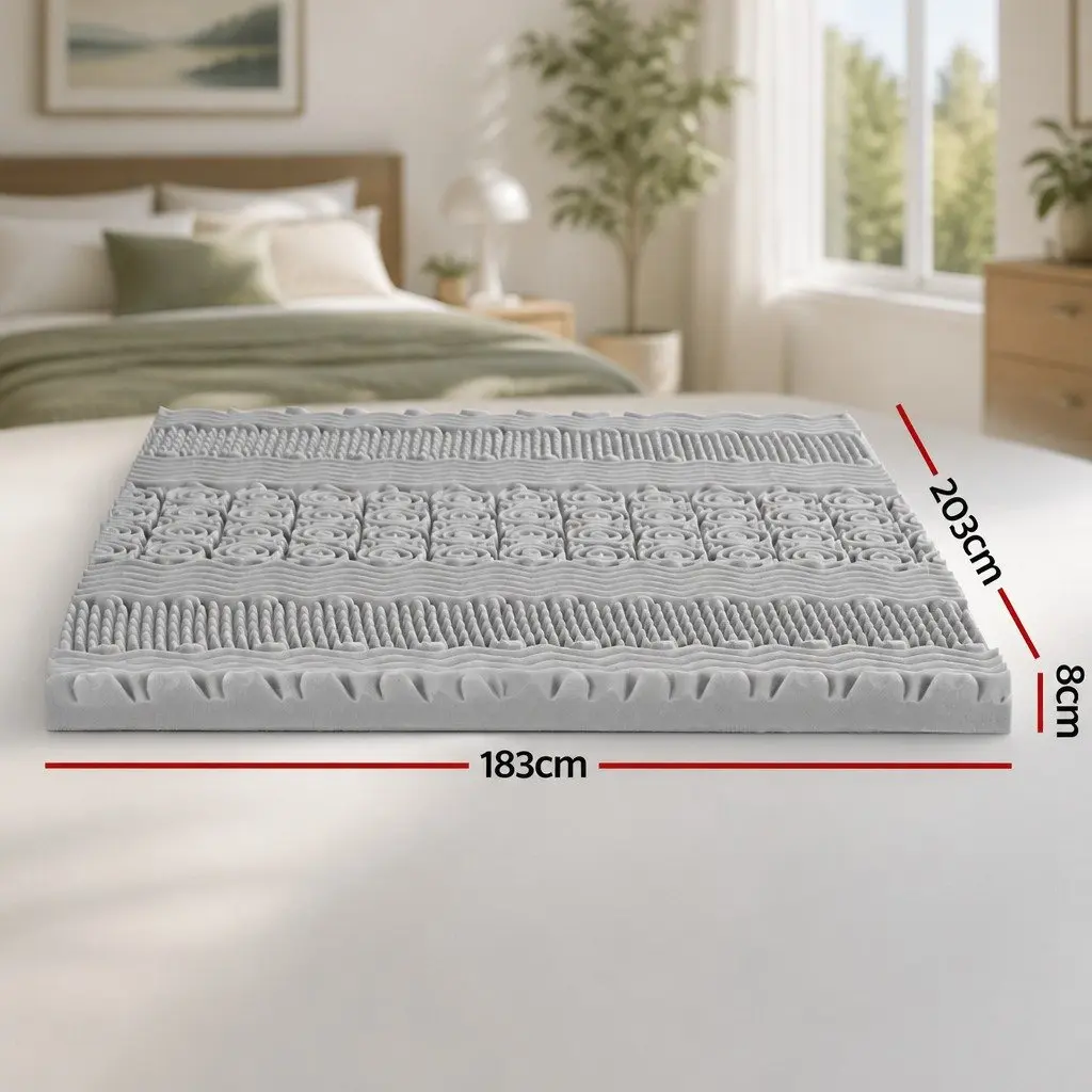 Memory Foam Mattress Topper 8cm King Bed 7-Zone Graphite Grey Removable Cover