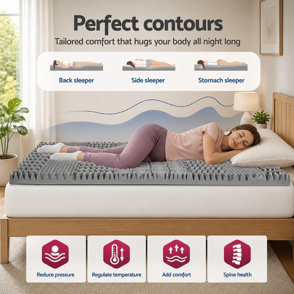 Memory Foam Mattress Topper 8cm King Bed 7-Zone Graphite Grey Removable Cover