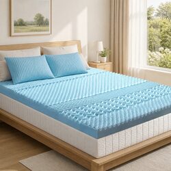 Memory Foam Mattress Topper 7-Zone 8cm King Single Blue Bamboo Cover
