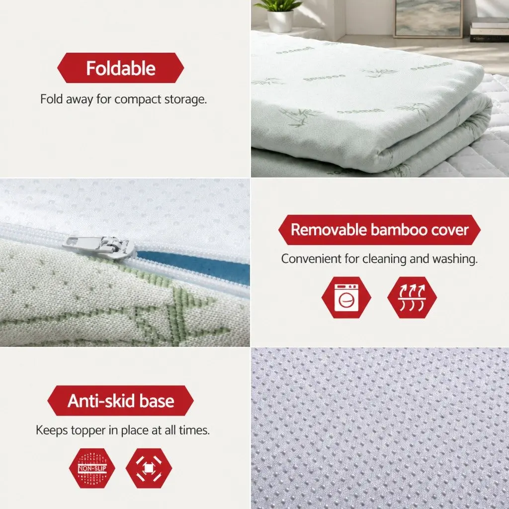 Memory Foam Mattress Topper 7-Zone 8cm King Single Blue Bamboo Cover