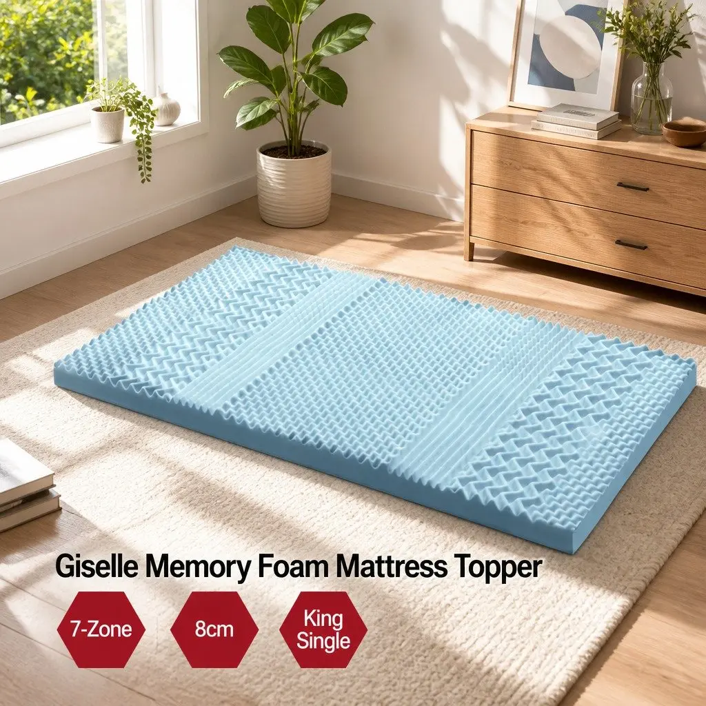 Memory Foam Mattress Topper 7-Zone 8cm King Single Blue Bamboo Cover