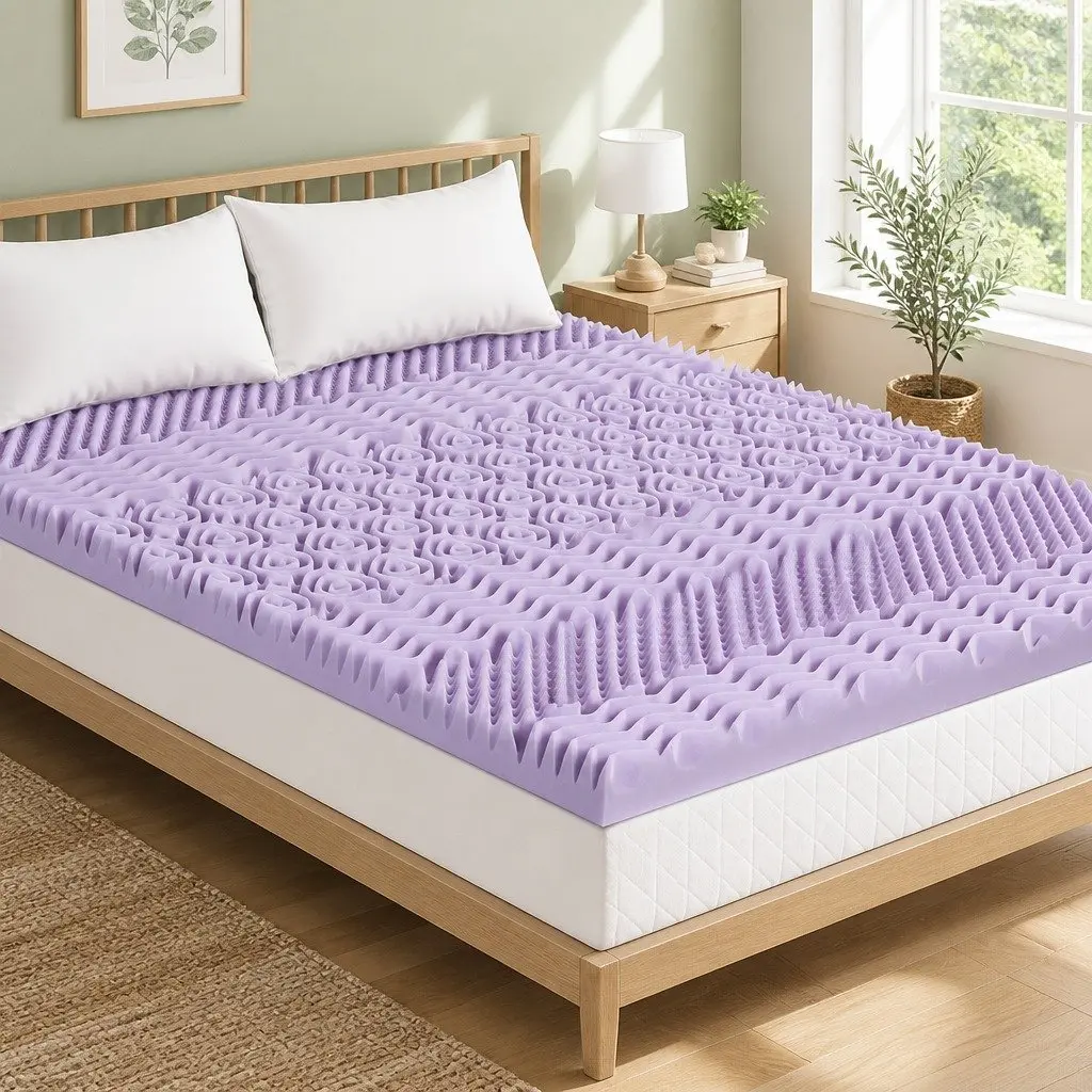 Memory Foam Mattress Topper 8cm King Lavender Bamboo Cover 7-Zone Support
