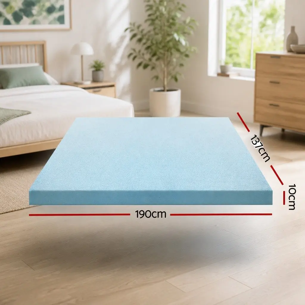 Memory Foam Mattress Topper 10cm Cool Gel Double Bed Mat Bamboo Cover Blue