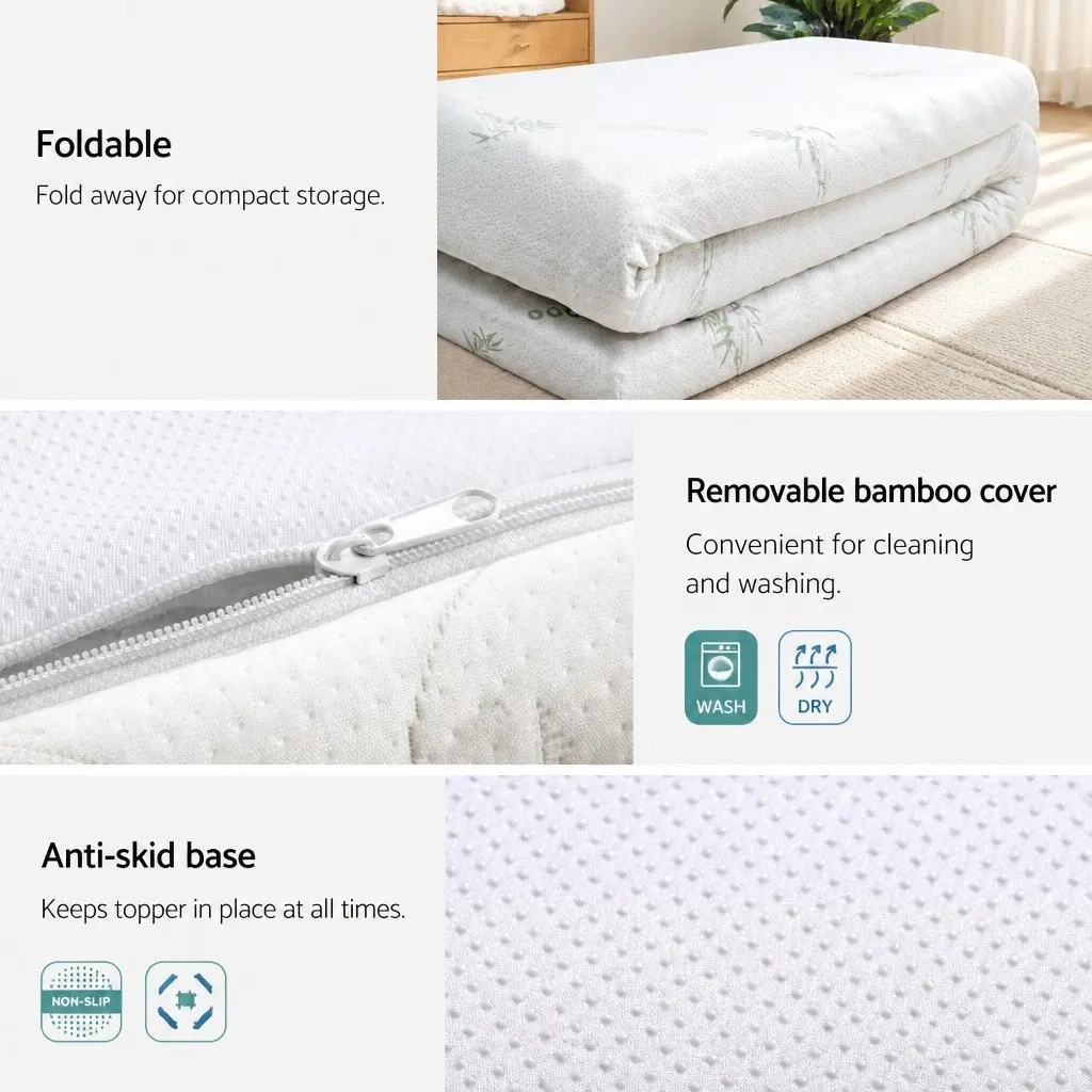 Memory Foam Mattress Topper 10cm Cool Gel Double Bed Mat Bamboo Cover Blue