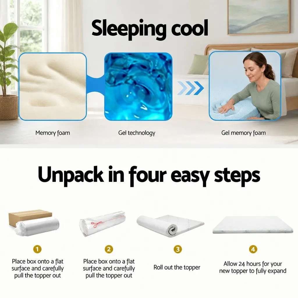 Memory Foam Mattress Topper Cool Gel Bamboo Cover 10cm