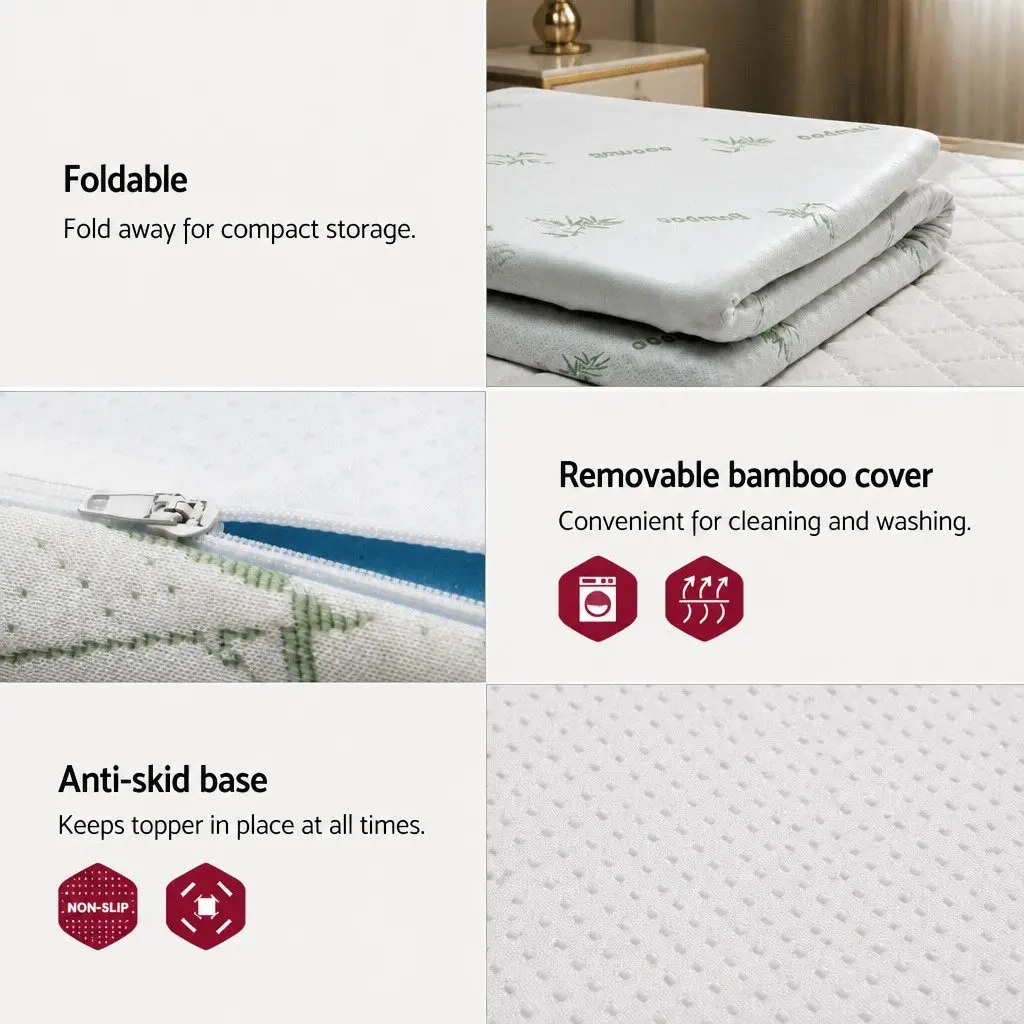 Memory Foam Mattress Topper Gel Infused Double Bed 5cm Pressure Relief Bamboo Cover