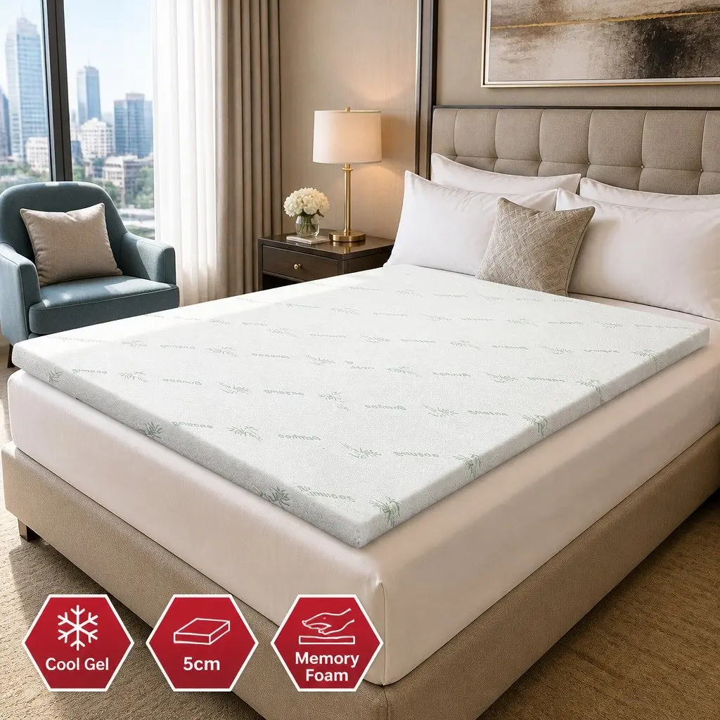 Memory Foam Mattress Topper Gel Infused Double Bed 5cm Pressure Relief Bamboo Cover