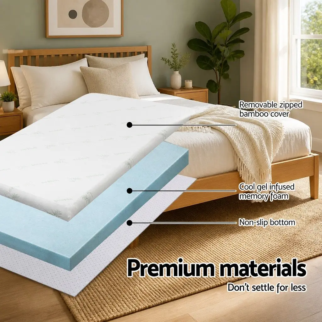 Memory Foam Mattress Topper Gel Infused 5cm King Size Breathable Bamboo