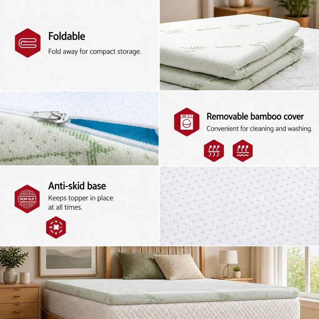Memory Foam Mattress Topper Gel Infused 5cm King Size Breathable Bamboo