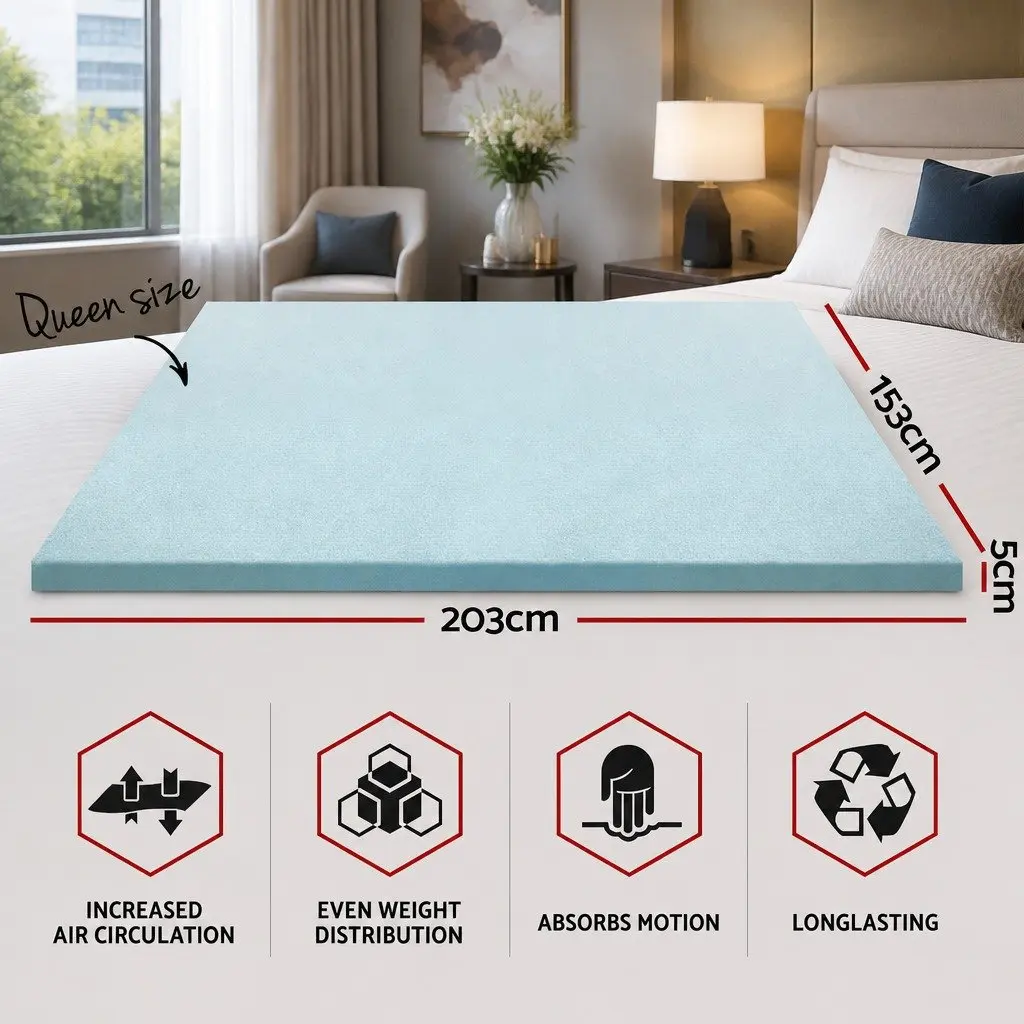 Memory Foam Mattress Topper Gel-Infused Cool Sleep Queen 5cm