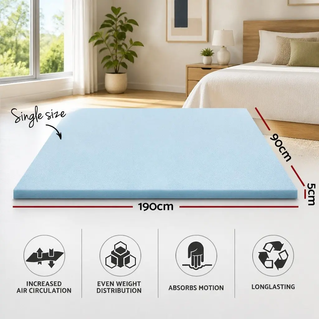 Memory Foam Mattress Topper Gel-Infused Cool 5cm Single Bed Pressure Relief