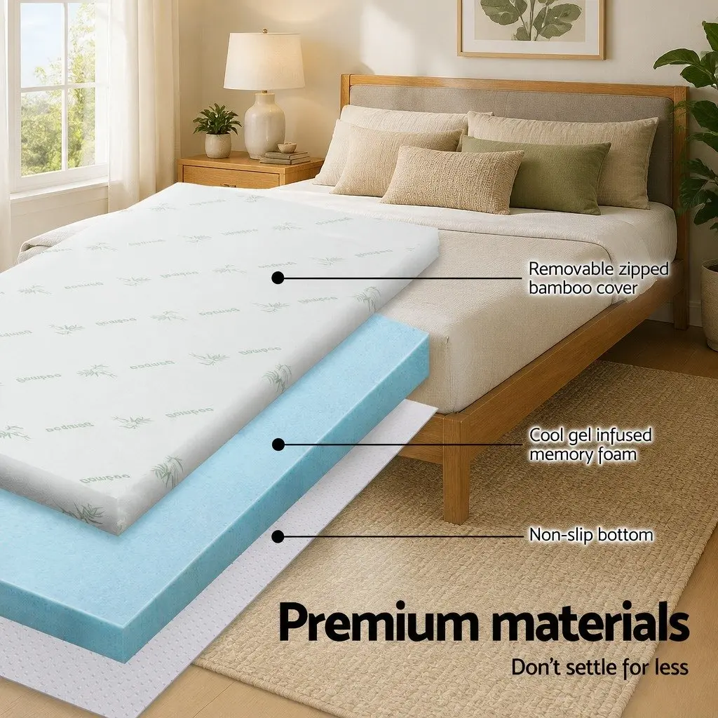 Memory Foam Mattress Topper Gel-Infused Cool 5cm Single Bed Pressure Relief