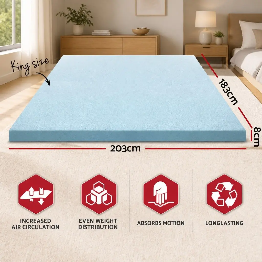 Memory Foam Mattress Topper Gel Infused King Size 8cm Removable Cover