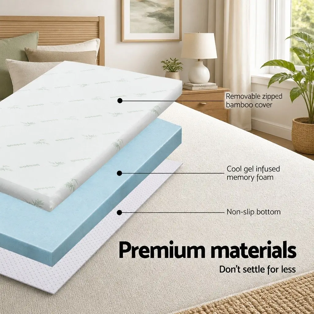 Memory Foam Mattress Topper Gel Infused King Size 8cm Removable Cover