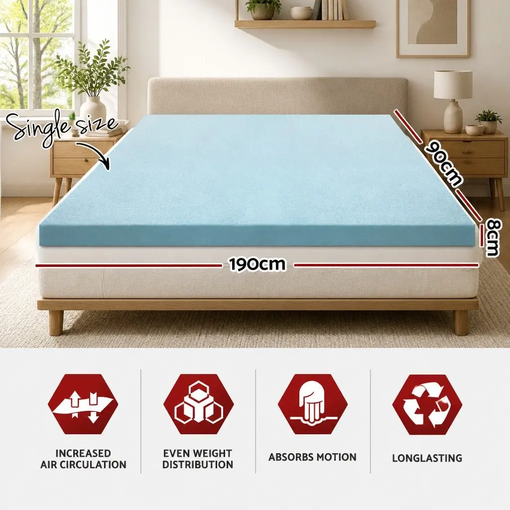 Memory Foam Mattress Topper Single 8cm Cool Gel Pressure Relief Sleeping Comfort