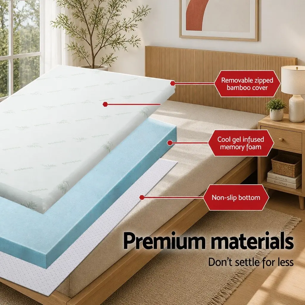Memory Foam Mattress Topper Single 8cm Cool Gel Pressure Relief Sleeping Comfort