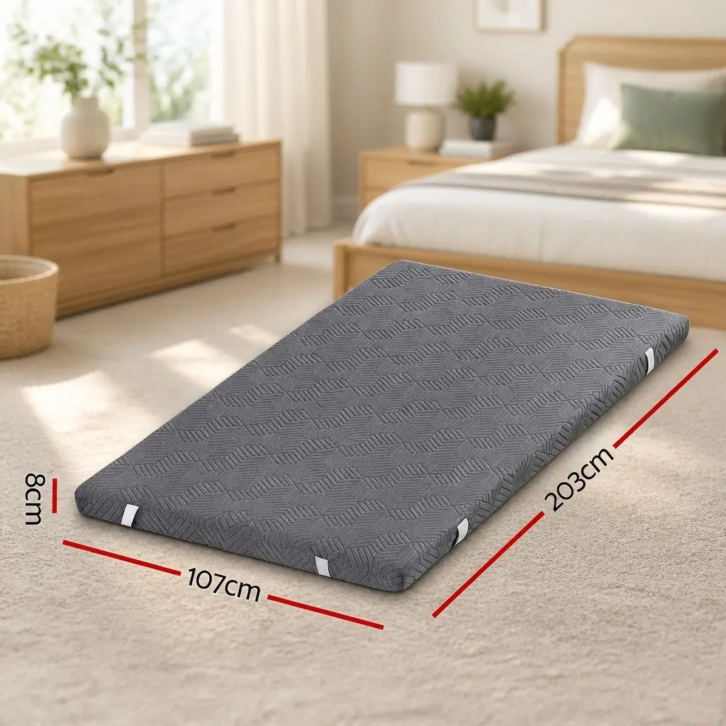 Memory Foam Mattress Topper Dual Layer Gel 8cm Bamboo Cover King Single Grey