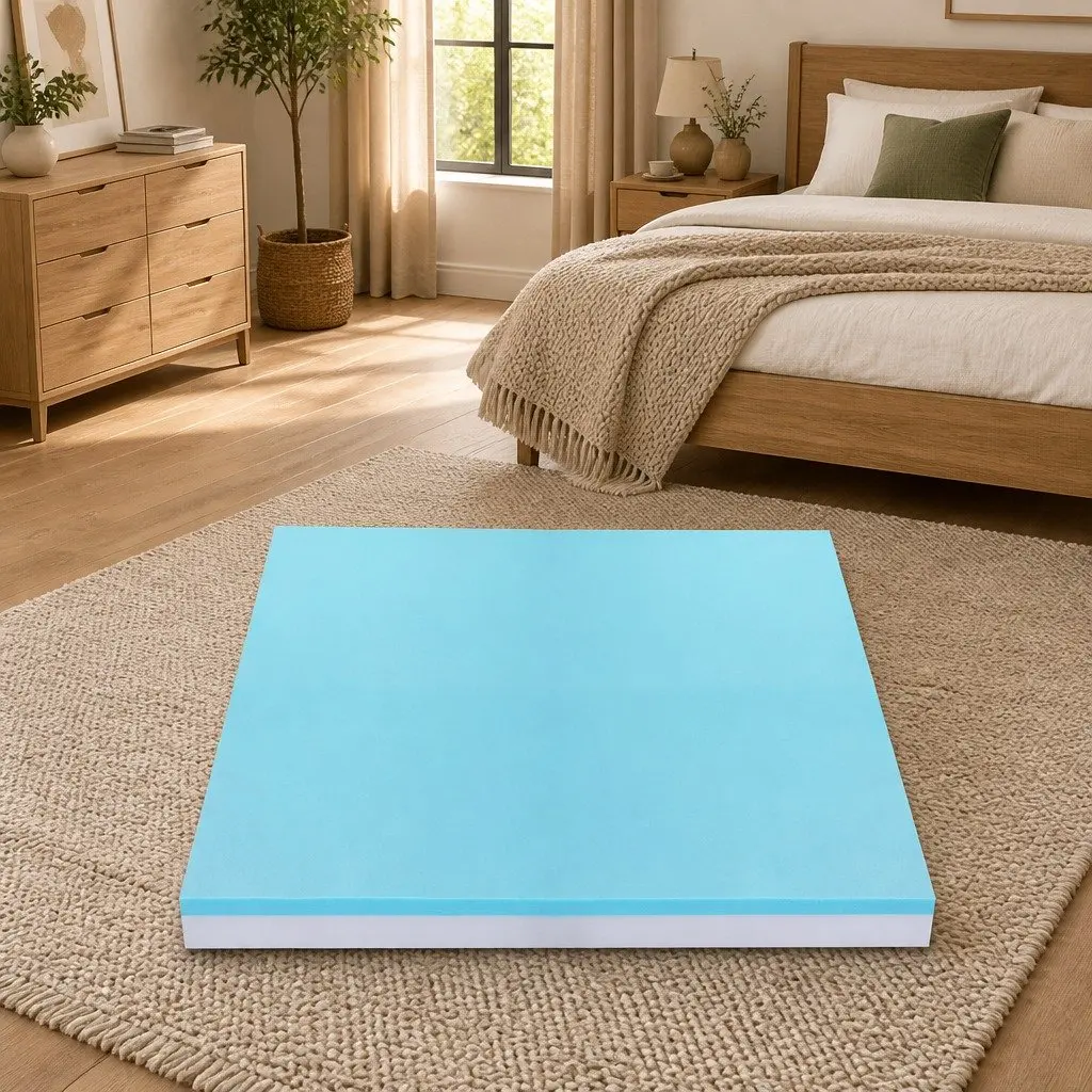 Memory Foam Mattress Topper Dual Layer Gel 8cm Bamboo Cover King Single Grey