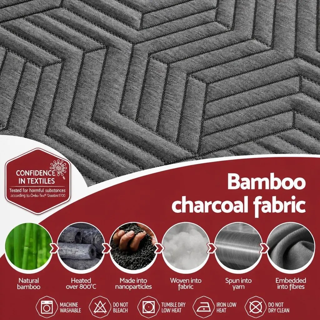 Memory Foam Mattress Topper Dual Layer Gel 8cm Bamboo Cover King Single Grey