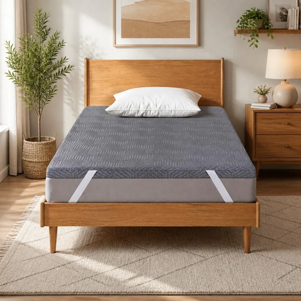 Memory Foam Mattress Topper Dual Layer Gel 8cm Bamboo Cover King Single Grey