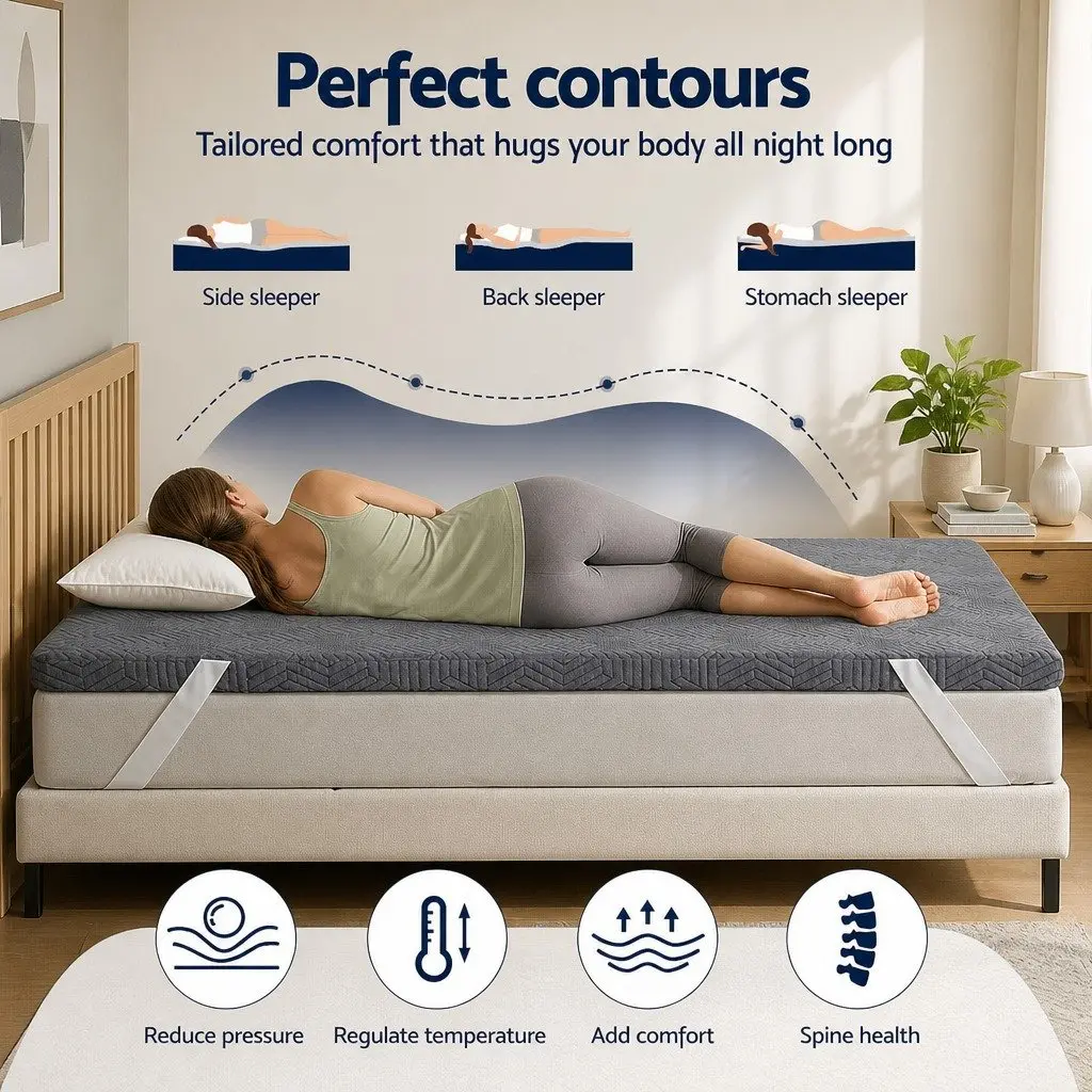 Memory Foam Mattress Topper Dual Layer 8cm Gel Bamboo Cover Double Bed